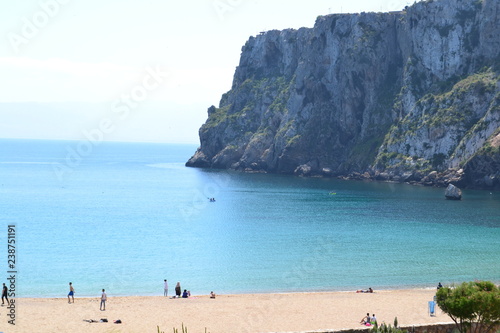 The incredible seascaping view of beach with blue sea in morocco in summer