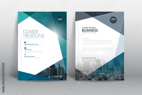 Cover Design template, annual report cover, flyer, presentation, brochure. Front page design layout template with bleed in A4 size. green gray colors with abstract background templates.