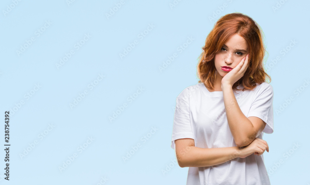 Young beautiful woman over isolated background thinking looking tired and bored with depression problems with crossed arms. Young beautiful woman over isolated background thinking looking tired and bored with depression problems with crossed arms.