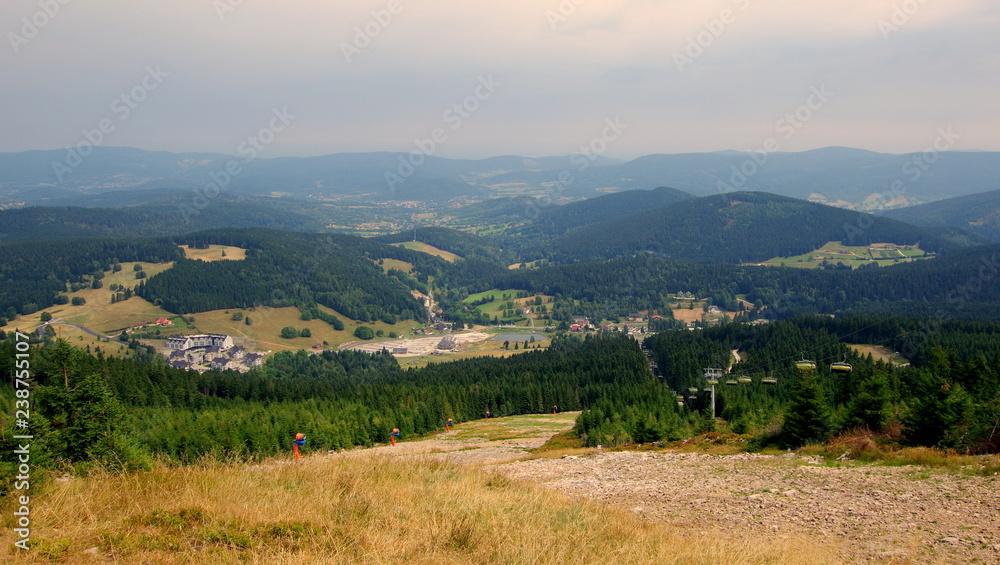 Landscape from the Black Mountain, the summit with a ski slope in a small Polish tourist town in the Lower Silesia