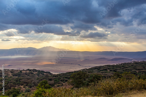ngorongoro crater at tanzania africa touched by sunlight photo