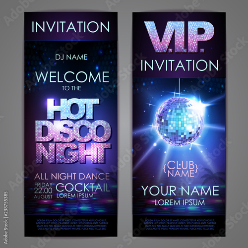 Set of disco background banners. Hot disco night poster