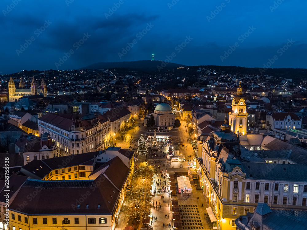 Aerial photo of Advent in Pecs, Hungary