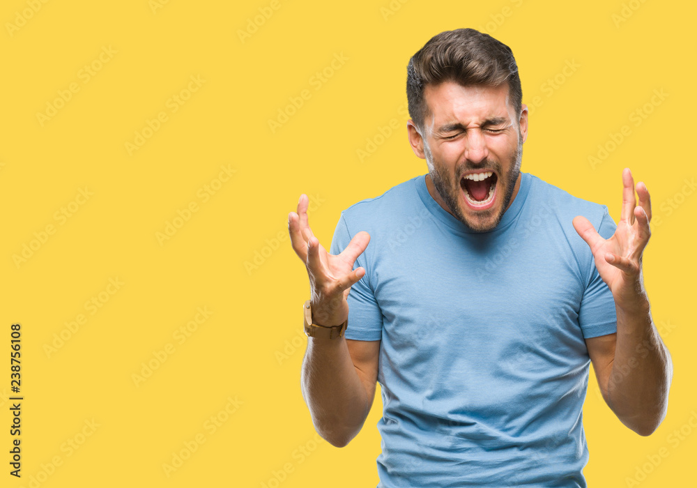 Young handsome man over isolated background celebrating crazy and amazed for success with arms raised and open eyes screaming excited. Winner concept Young handsome man over isolated background celebrating crazy and amazed for success with arms raised and open eyes screaming excited. Winner concept