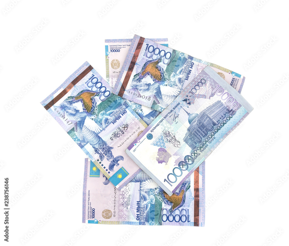 Kazakhstan money bills isolated on white background. tenge banknotes Kazakhstan money bills isolated on white background. tenge banknotes