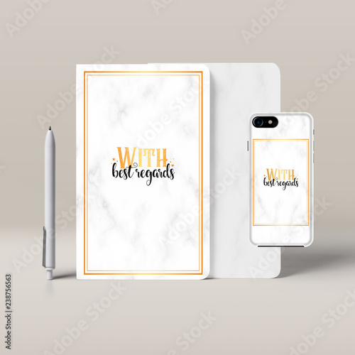 With best regards. christmas branding phone case, notepad, card