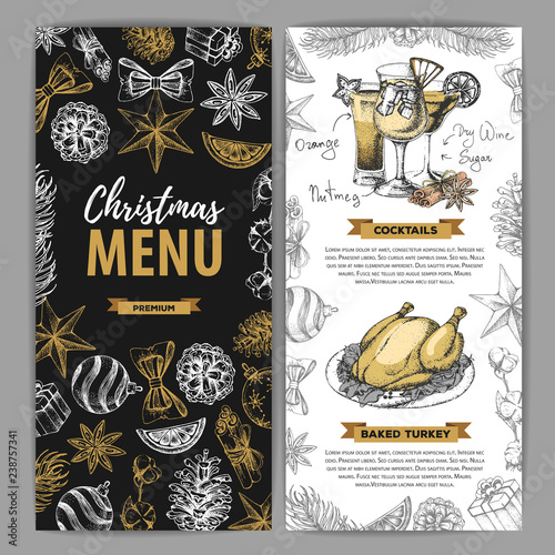Hand drawing Christmas holiday menu design. Restaurant menu