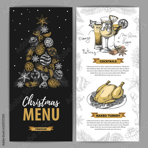 Hand drawing Christmas holiday menu design. Restaurant menu