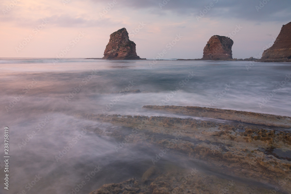 The famous twin rocks at Hendaia's coast at the Basque Country.