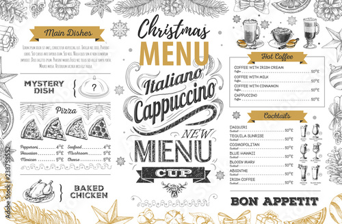 Hand drawing Christmas holiday menu design. Restaurant menu © annbozhko