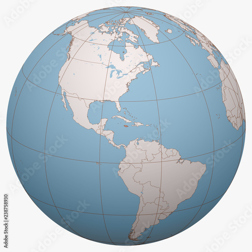 Jamaica on the globe. Earth hemisphere centered at the location of Jamaica. Jamaica map.