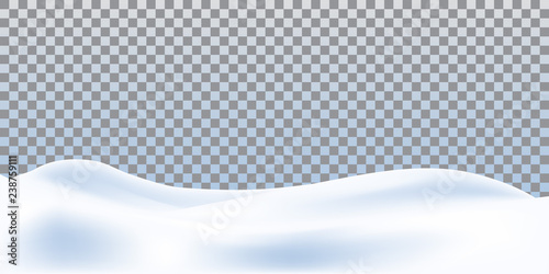 Realistic snowdrift isolated on transparent background. Snowy landscape. Vector illustration with snow hills.