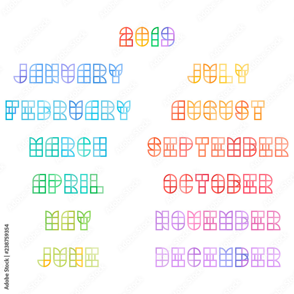 Vector Calendar 2019 Months Flat Geometric Style