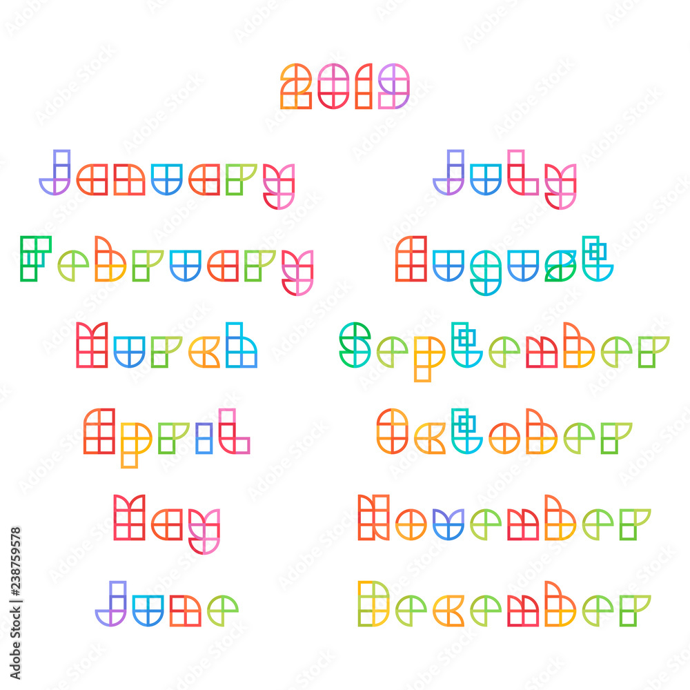 Vector Calendar 2019 Months Flat Geometric Style Vector Calendar 2019 Months Flat Geometric Style