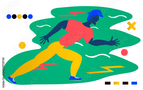 Young man running a sport life.Runners - a man running.Creative vector illustration made in abstract composition