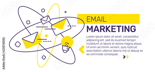 Vector creative template composition with email marketing abstract illustration with header, text on white background.
