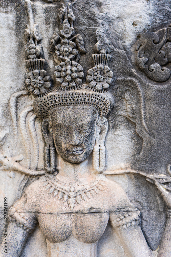 Absara female spirit stone carving in Angkor Wat