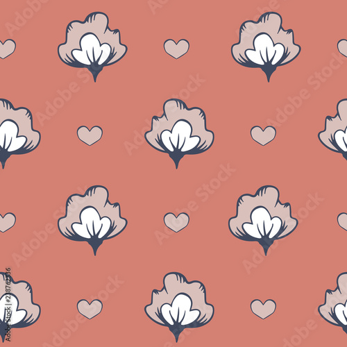 Vector Floral CottonLove in warm orange seamless pattern background. Perfect for fabric  scrapbooking and wallpaper projects. 