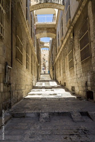 Narrow street of Muslim quarter in old city of Jerusalem.