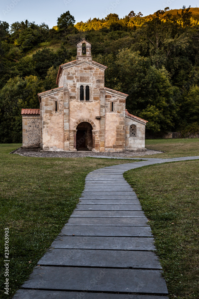 The church of St Salvador de Valdediós is a Roman Catholic Asturian pre-Romanesque Asturian architecture. Asturias, Spain