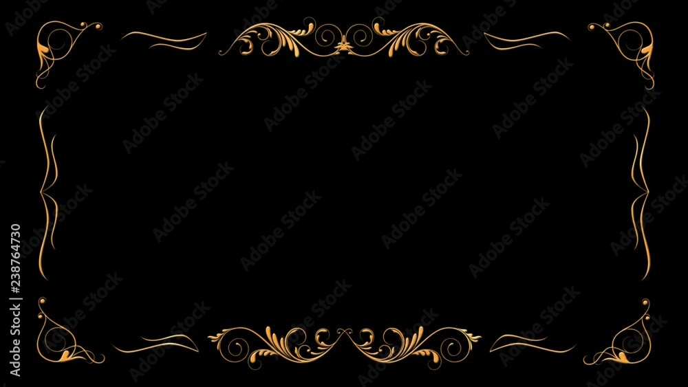 Golden Vintage Animated Frame with an alpha matte. Perfect for wedding, epic or retro movie