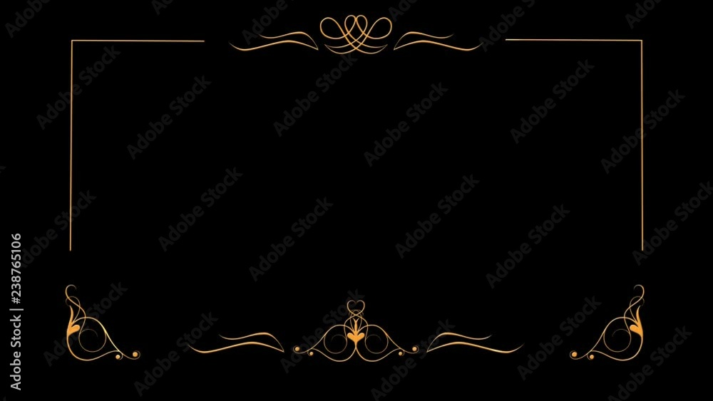 Golden Vintage Animated Frame with an alpha matte. Perfect for wedding, epic or retro movie