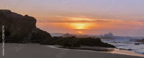 Panoramic sunset over Pescadero State Beach. Pescadero, San Mateo County, California, USA.