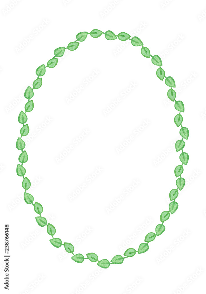 Obraz premium Oval wreath from watercolor hand drawn green leaves. Isolated on white background. Background can be changed