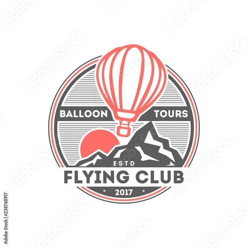 Balloon logo isolated label vector illustration. Balloon tours symbol. Flying club logo.