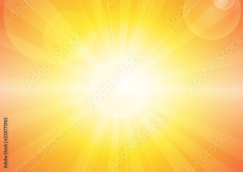 Vector : Sun and lens flare on orange background