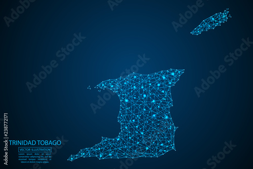 A map of Trinidad and Tobago consisting of 3D triangles, lines, points, and connections. Vector illustration of the EPS 10. photo