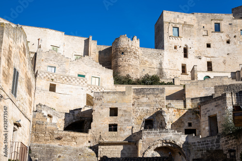 panorama of Sasso Barisano, Park of the Rupestrian Churches, Matera, Basilicata, Italy