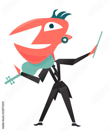 Classical music trendy modern illustration: Fiddler musician fiddling violin. Fiddle Player in cubism style isolated.