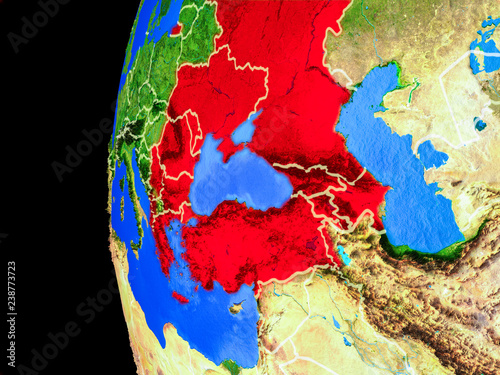 BSEC countries from space on realistic model of planet Earth with country borders and detailed planet surface. photo