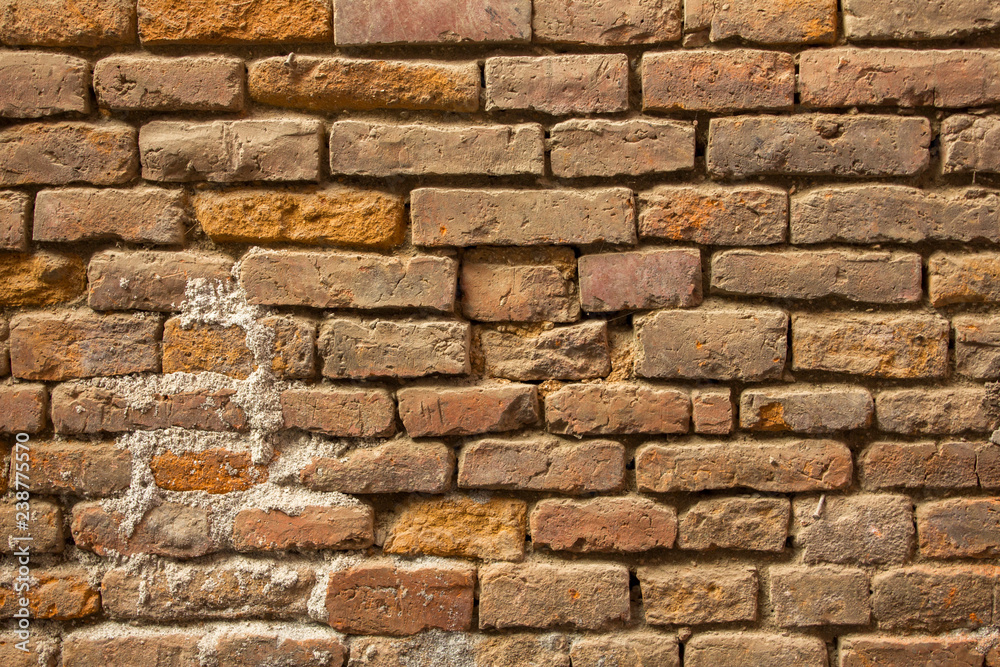 old not neat red brick wall. rough surface texture. heavily damaged brickwork old not neat red brick wall. rough surface texture. heavily damaged brickwork
