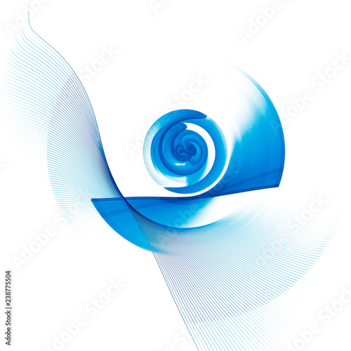Abstract illustration with blue fractal technology spiral on whi