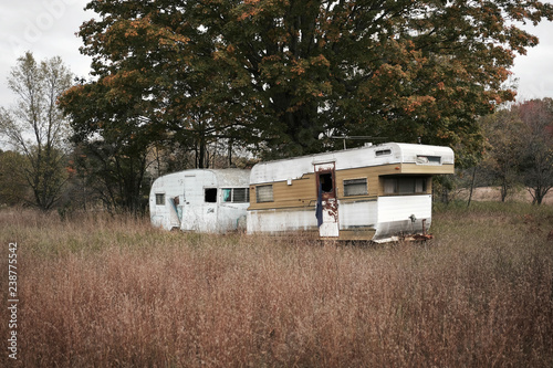 Abandoned trailer park in North Michigan USA in autumn photo