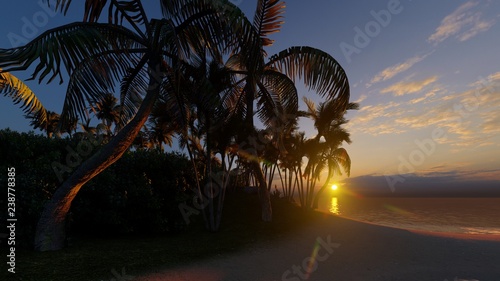 Palms on the tropical beach 3d rendering © satori