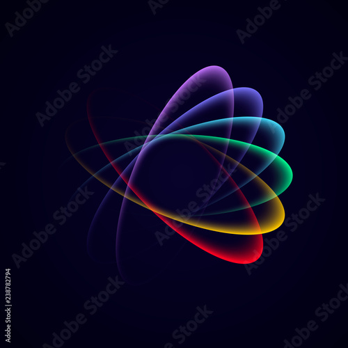 Vector neon light circle in motion. Abstract bright neon multicolor loop with transparency.
