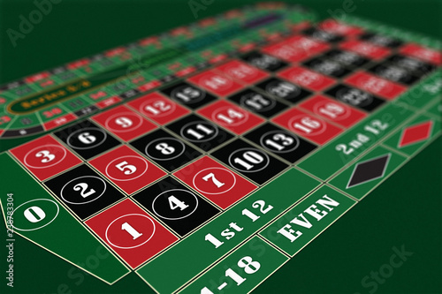European Roulette Table perspective raster illustration, shallow DoF