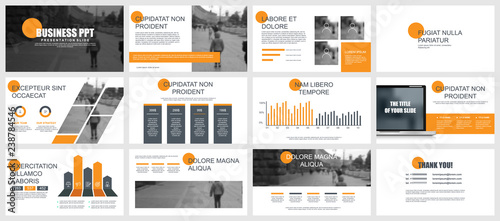 Business presentation slides templates from infographic elements. Can be used for presentation, flyer and leaflet, brochure, corporate report, marketing, advertising, annual report, banner, booklet.