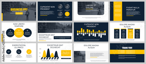 Set of business presentation slides templates from infographic elements. Can be used for presentation brochure, flyer, corporate report, marketing, advertising, annual report, banner, catalog.