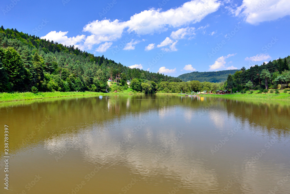 Landscape of lake on Wisloka river in Krempna, Low Beskids (Beskid Niski), Poland Landscape of lake on Wisloka river in Krempna, Low Beskids (Beskid Niski), Poland