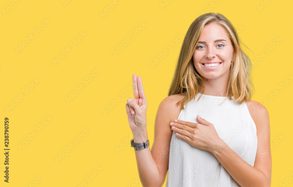 Beautiful young elegant woman over isolated background Swearing with hand on chest and fingers, making a loyalty promise oath Beautiful young elegant woman over isolated background Swearing with hand on chest and fingers, making a loyalty promise oath