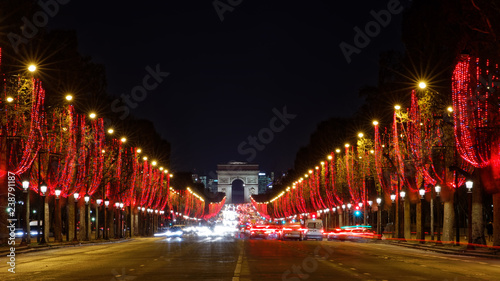 Paris, France - December 13, 2018: Champs Elysees with Christmas lights in Paris © JEROME LABOUYRIE