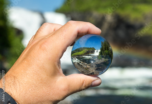 Tannforsen - Swedish biggest waterfall trought crystal ball