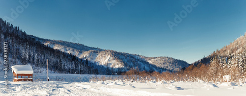 December winter trip to the Kuznetsk Alatau reserve on skis. Russia. photo