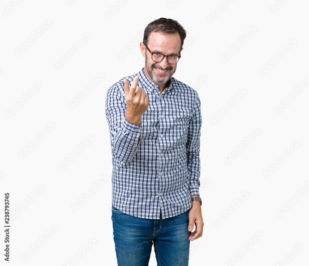 Handsome middle age elegant senior man wearing glasses over isolated background Beckoning come here gesture with hand inviting happy and smiling Handsome middle age elegant senior man wearing glasses over isolated background Beckoning come here gesture with hand inviting happy and smiling