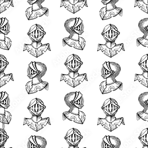 Seamless pattern of helmets of medieval knights