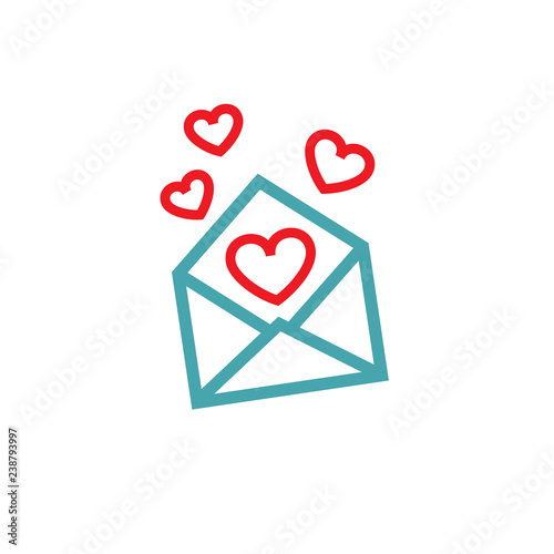 In the message several hearts. Set of vector icons. The love message in the letter. Flat design.